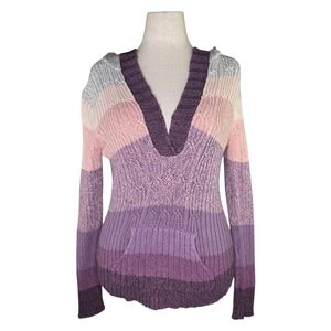 STAMP 10 Purple Pink Ombre Hooded Rib Knit Sweater Women’s Medium Cottagecore